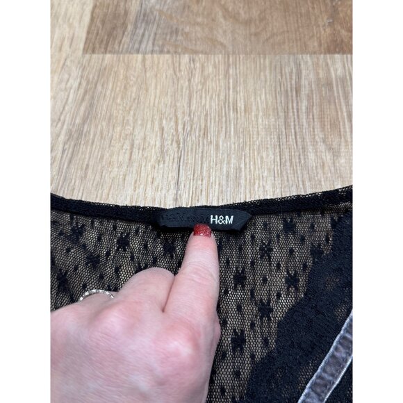 Y2K H&M Black Sheer Goth Lace V Neck Top With Ruffle Sleeves - Picture 6 of 6